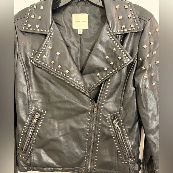 Silence + Noise Irina Embroidered Vegan Leather Moto Jacket XS - Picture 12 of 16